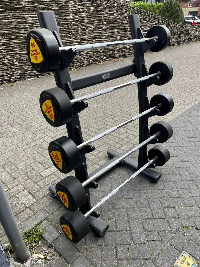 Vaste halter stangen 30-50 kg incl rek, Ophalen, Halterstangen, Active gym, Zo goed als nieuw