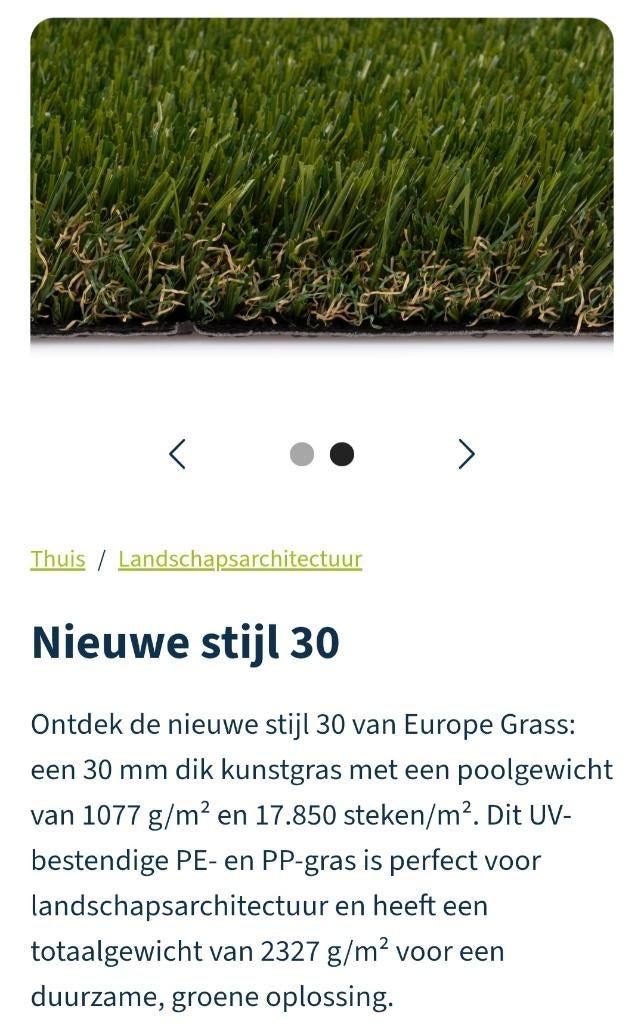 Kunstgras Nieuw rol 0.95x11 1/2 meter New Style 30, Ophalen, Nieuw, 10 tot 20 m², Kunstgras