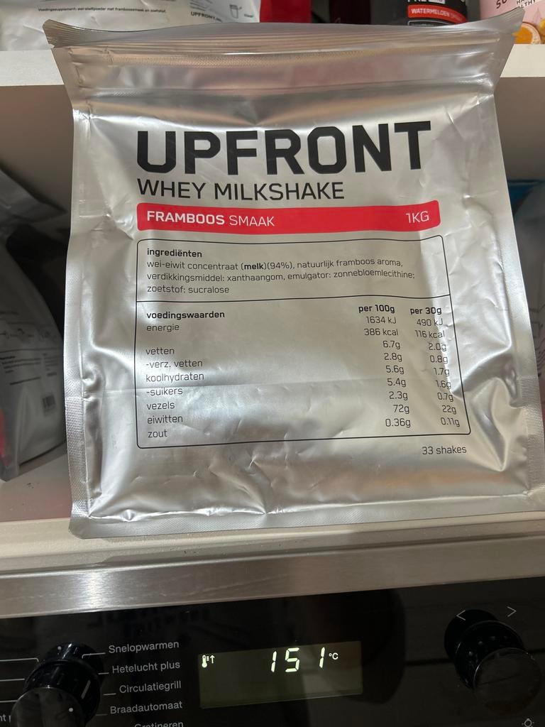 UPFRONT Whey Milkshake Framboos Smaak 1KG, Ophalen of Verzenden, Gebruikt, Overige typen
