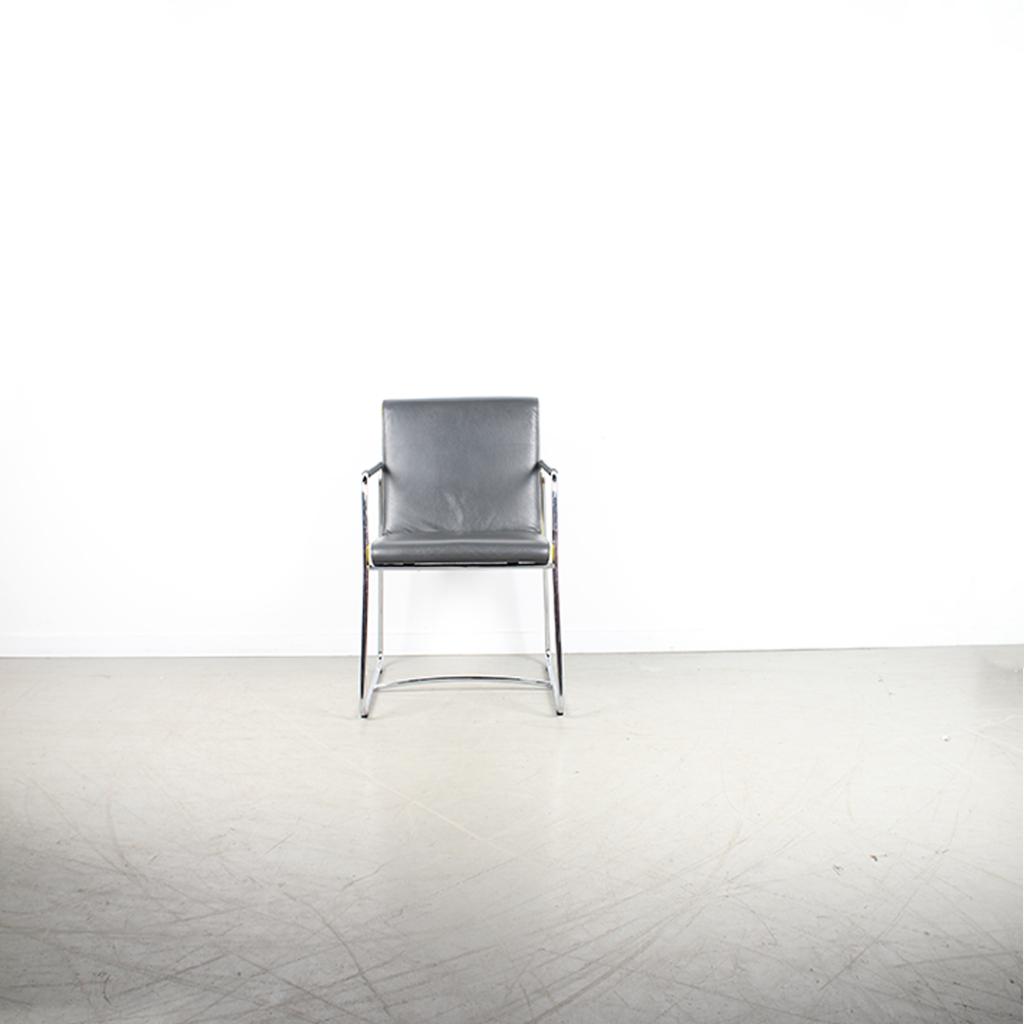 2x Leolux Spring (Eetkamer)Stoel Antraciet/Geel Leer –Chroom, Niet ingevuld, Niet ingevuld, Leer, Ophalen of Verzenden