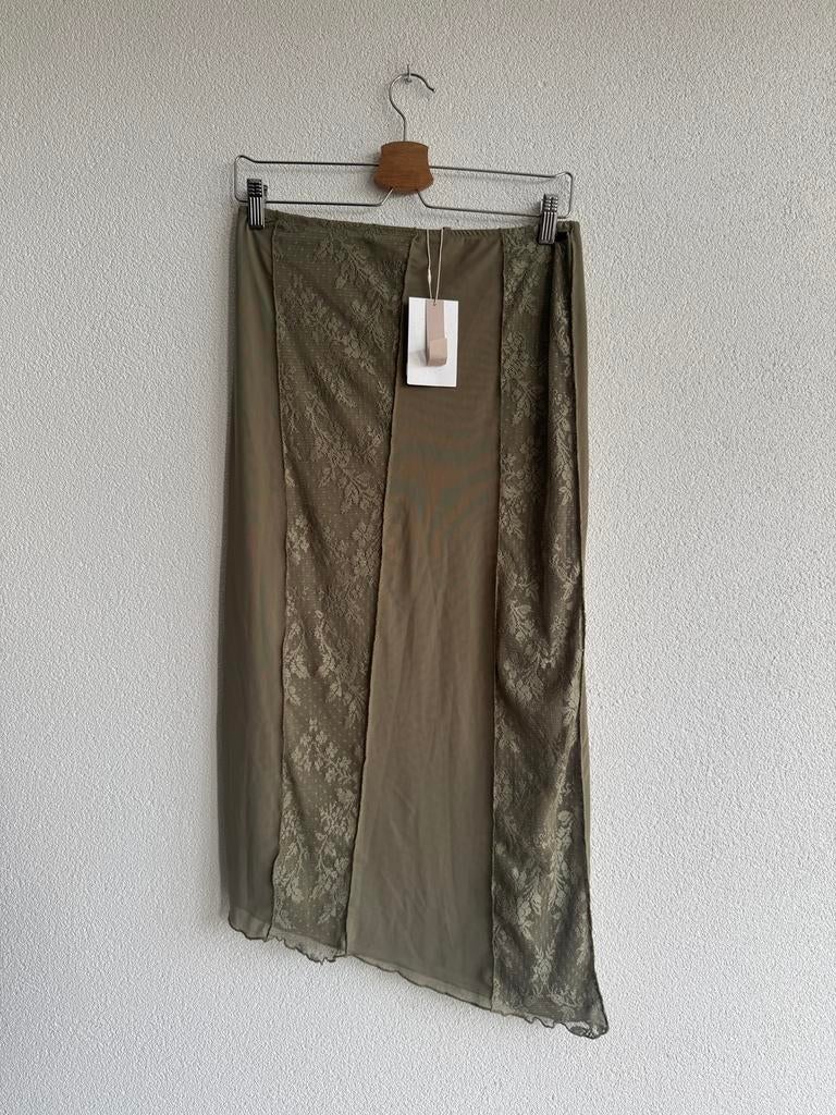 Pull & Bear groen kanten asymmetrische midi rok, Maat 42/44 (L), Ophalen of Verzenden, Pull & Bear, Pull & Bear