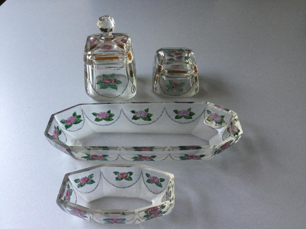 4-delig antieke glazen toiletset, Antiek en Kunst, Antiek | Glas en Kristal, Ophalen of Verzenden