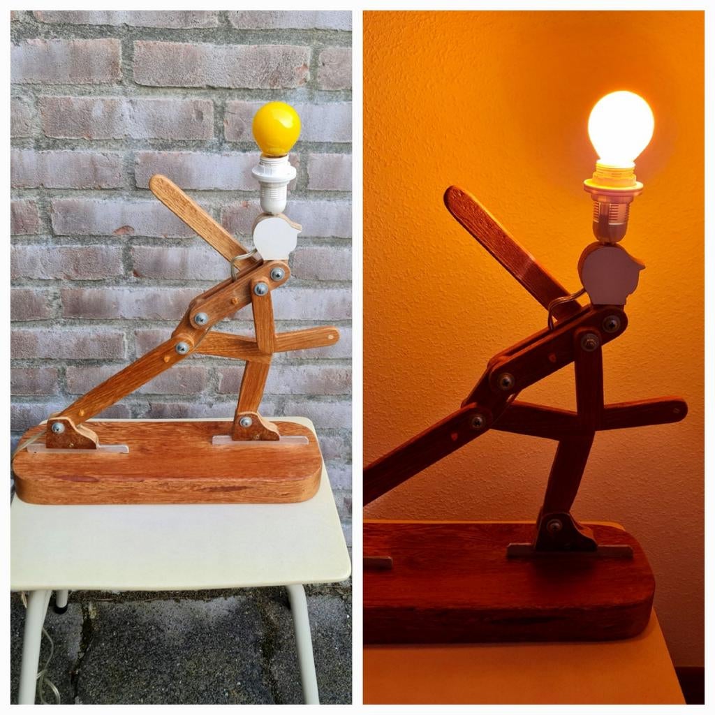 Tafellamp in vorm schaatser van hout mooi ambachtelijk uniek, Ophalen