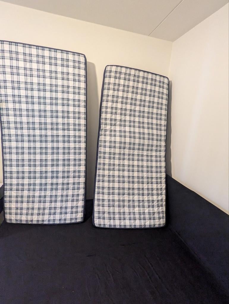 Boxspring 180x200 met hoofdbord, Gebruikt, Blauw, Tweepersoons, Ophalen of Verzenden