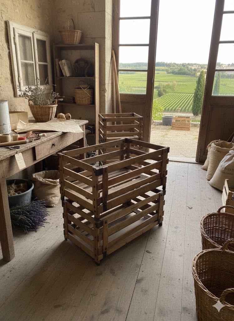 2 Zeer unieke Grote Oude Franse Fruitkisten inklapbaar, Huis en Inrichting, Woonaccessoires | Kisten, 100 tot 150 cm, 50 tot 75 cm