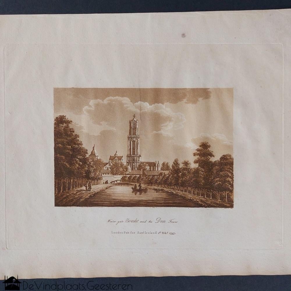 Antieke aquatint Domtoren Utrecht, Antiek en Kunst, Ophalen of Verzenden