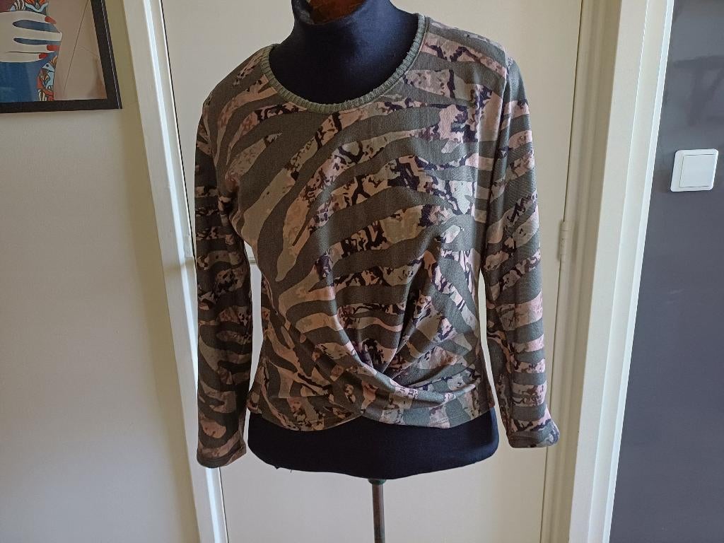 groen beige zwart print shirt Blanco Azzanar mt 42, Maat 42/44 (L), Ophalen of Verzenden, Lange mouw, Gedragen