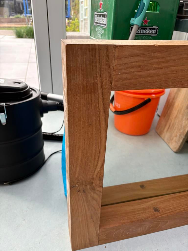 Stijlvolle Teakhouten Spiegel - Robuust en Tijdloos Design, Ophalen, Gebruikt, 100 tot 150 cm, Rechthoekig