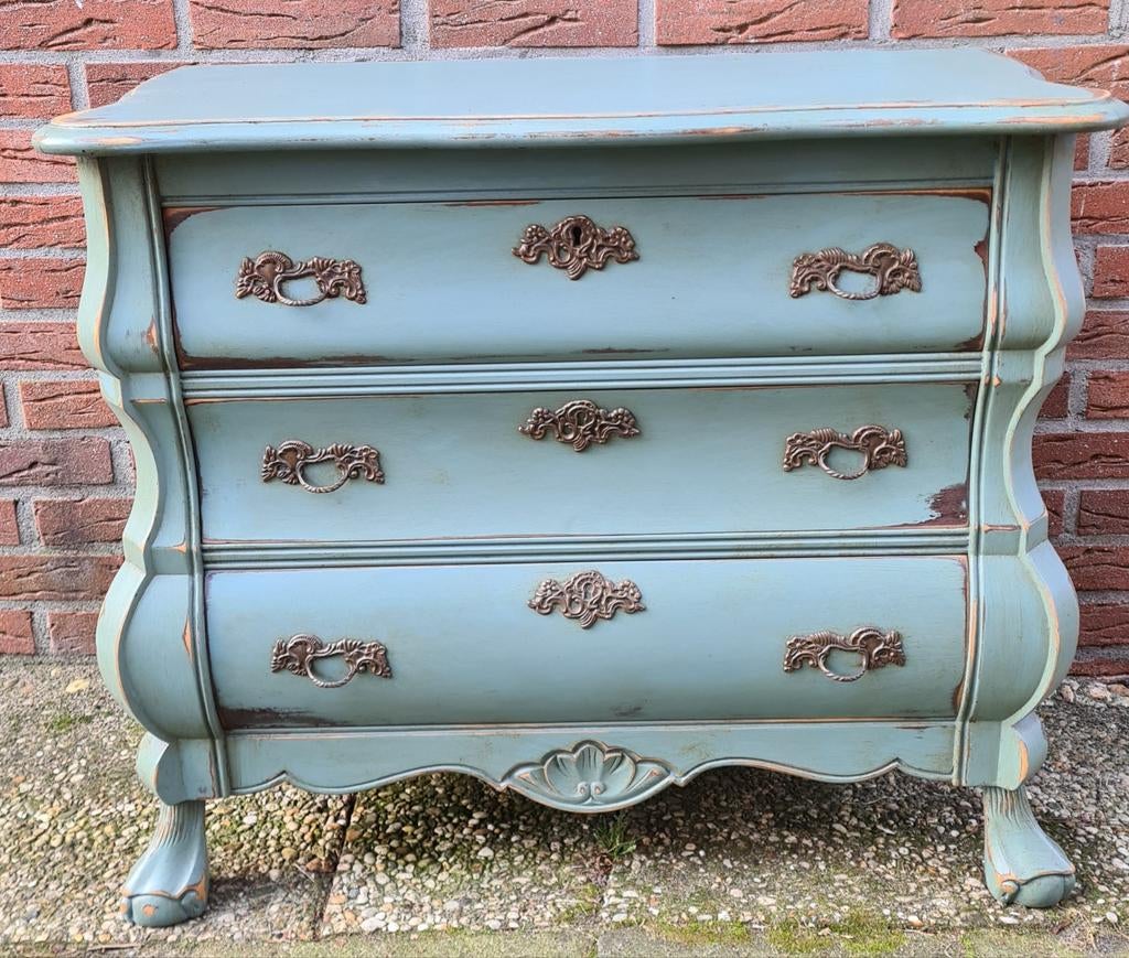 Brocante landelijk buikkastje ladenkastje vintage boho blauw, Ophalen, Brocante landelijk antiek, 50 tot 100 cm, Zo goed als nieuw