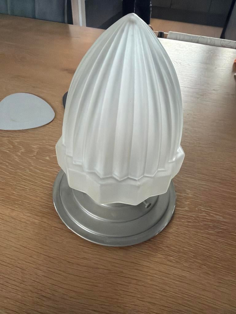 Vintage Plafoniere met Melkglas Kap, Ophalen of Verzenden, Gebruikt, Glas