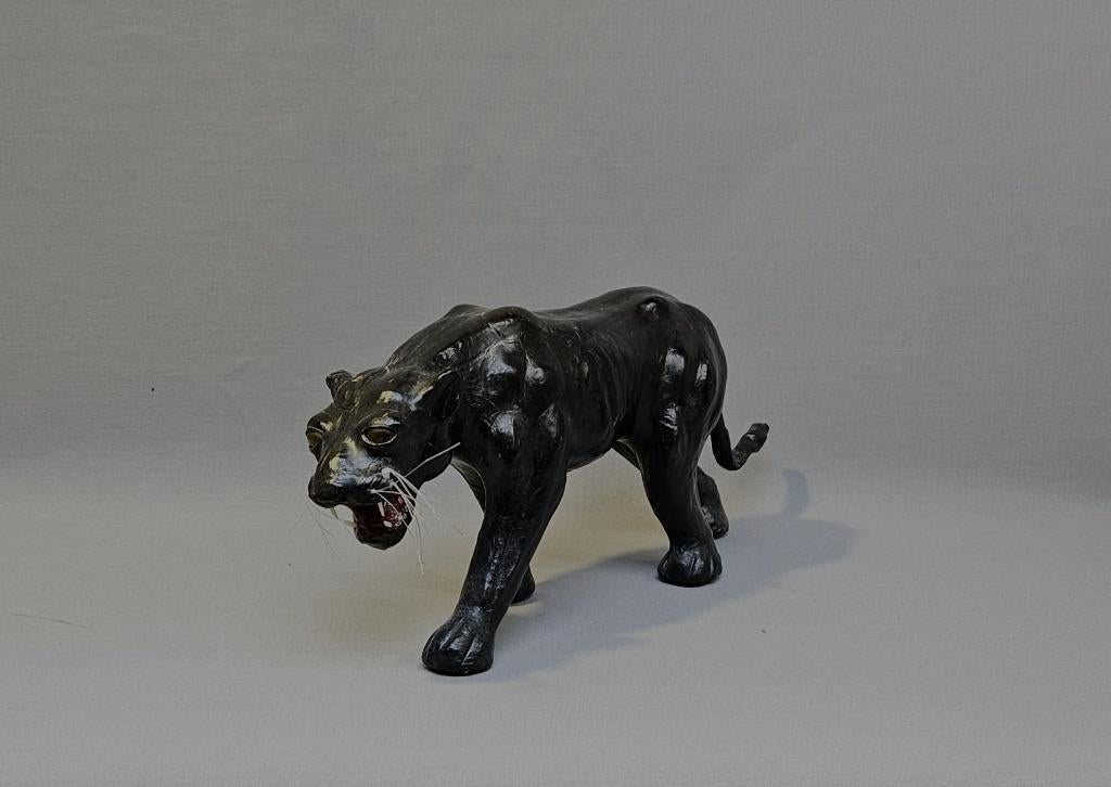 Vintage Handbeschilderde  Panter - Leer op Papier-maché, Antiek en Kunst, Overige onderwerpen, Verzenden, Art deco, Handgemaakt