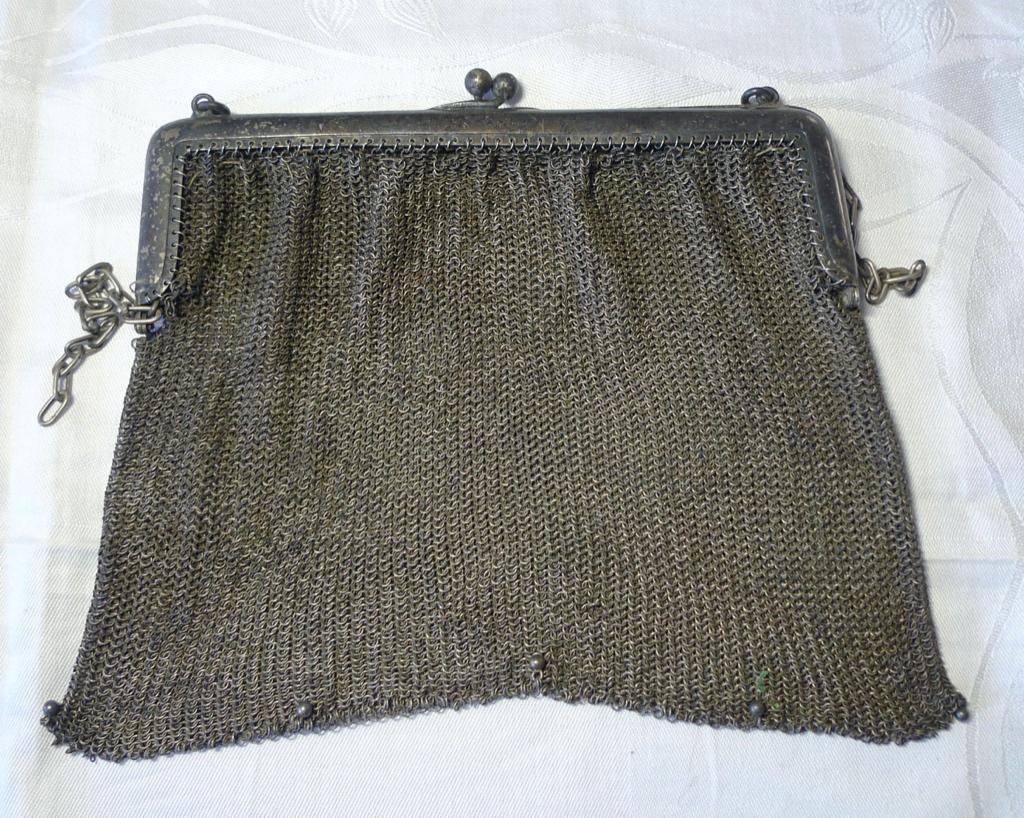 Antiek Verzilverd (EPNS) Maliënkolder Beugeltasje, Ophalen of Verzenden