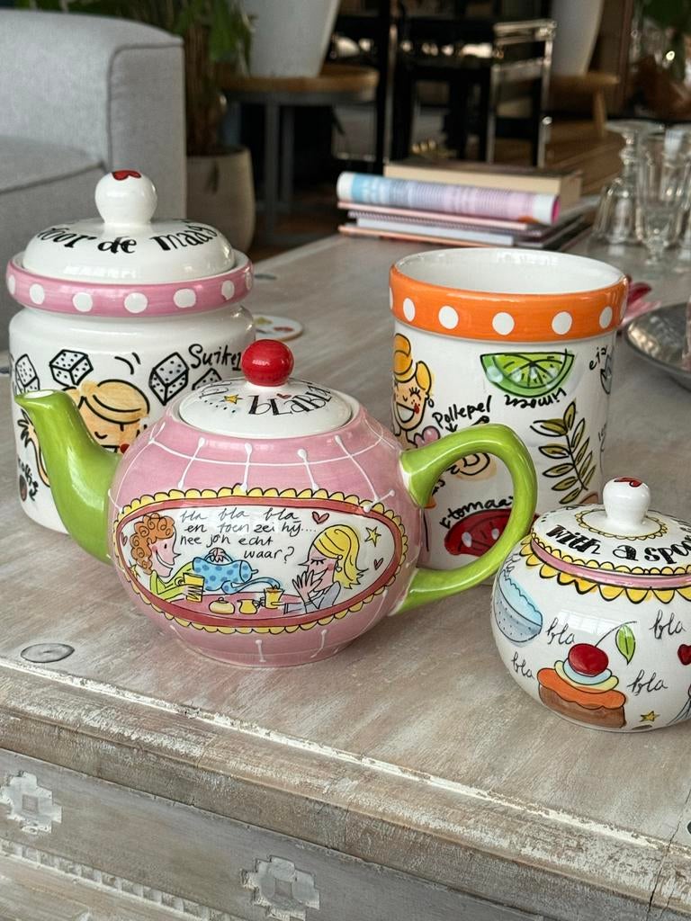 Blond Amsterdam theepot, koekpot, lepelpot en suikerpot, Huis en Inrichting, Gebruikt, Blond Amsterdam, Overige typen, Ophalen of Verzenden