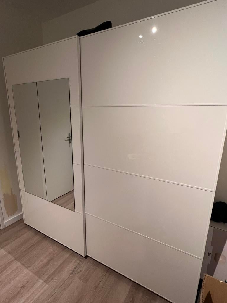 Schuifdeuren PAX wit hoogglans met spiegel (let op: z. Kast), Ophalen, Kunststof, Gebruikt, 200 cm of meer