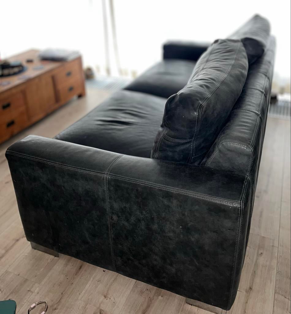 Gratis af te halen L'Ancora buffel leer bank 2.20 m, Ophalen, Gebruikt, Driepersoons, Rechte bank