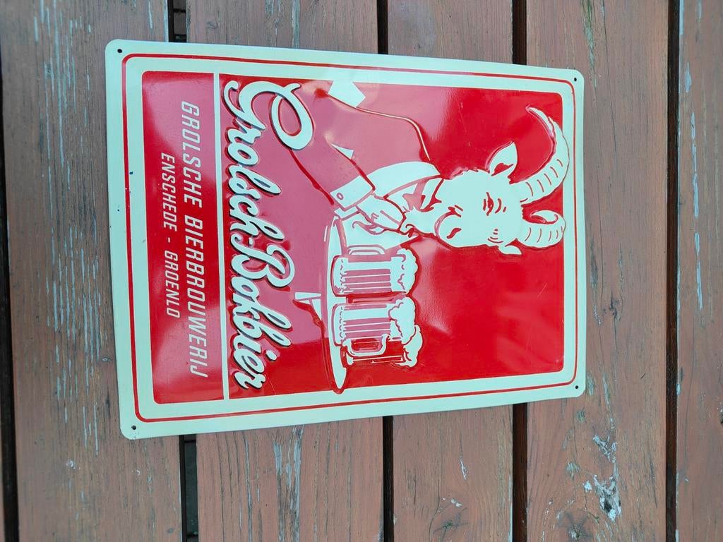 Grolsch Bokbier reclamebord, Ophalen of Verzenden, Reclamebord, Plaat of Schild, Grolsch