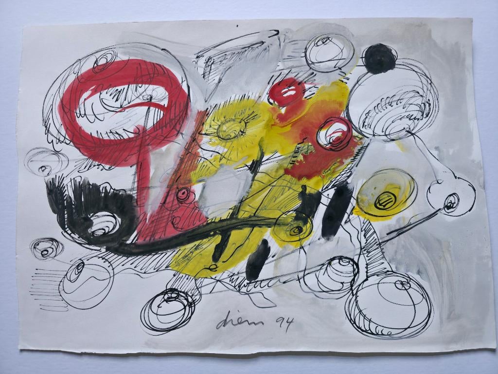 Gemengde Techniek van Peter Diem 50x35 cm., Antiek en Kunst, Ophalen of Verzenden