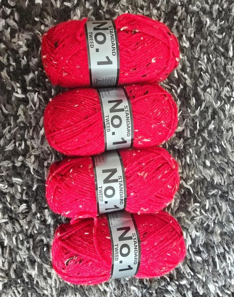 4 bollen Lammy Yarns No.1 Tweed Rood - 97% Acryl, Hobby en Vrije tijd, Breien en Haken, Ophalen of Verzenden, Nieuw, Breien of Haken