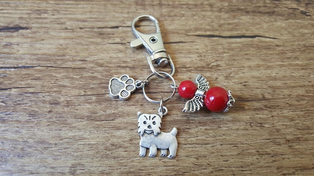 Tas/Sleutelhanger Yorkshire terriër met beschermengeltje, Verzenden, Grijs, Handtas