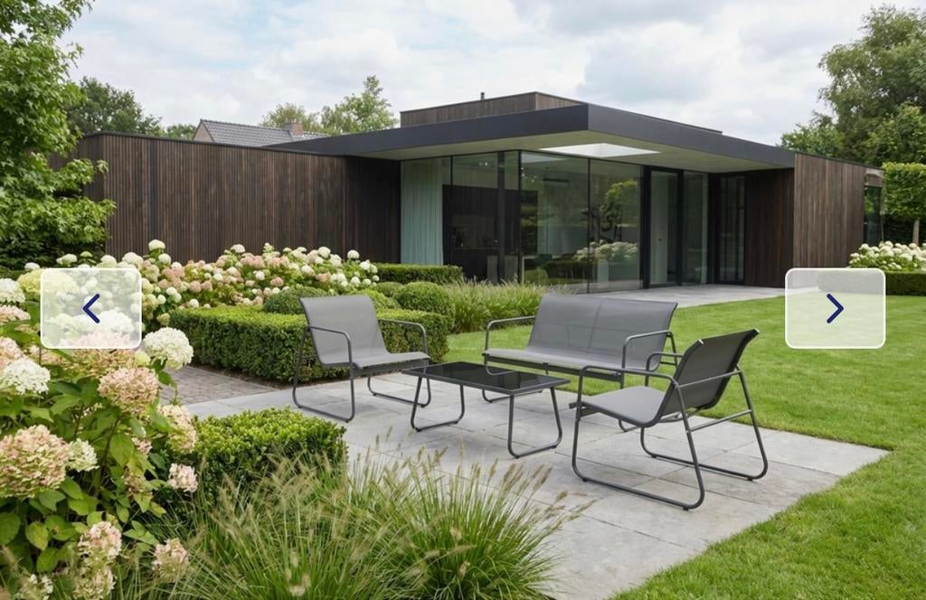 Loungeset met 2 stoelen, bankje en tafeltje, Tuin en Terras, Tuinsets en Loungesets, Ophalen, 4 zitplaatsen, Gebruikt, Textileen