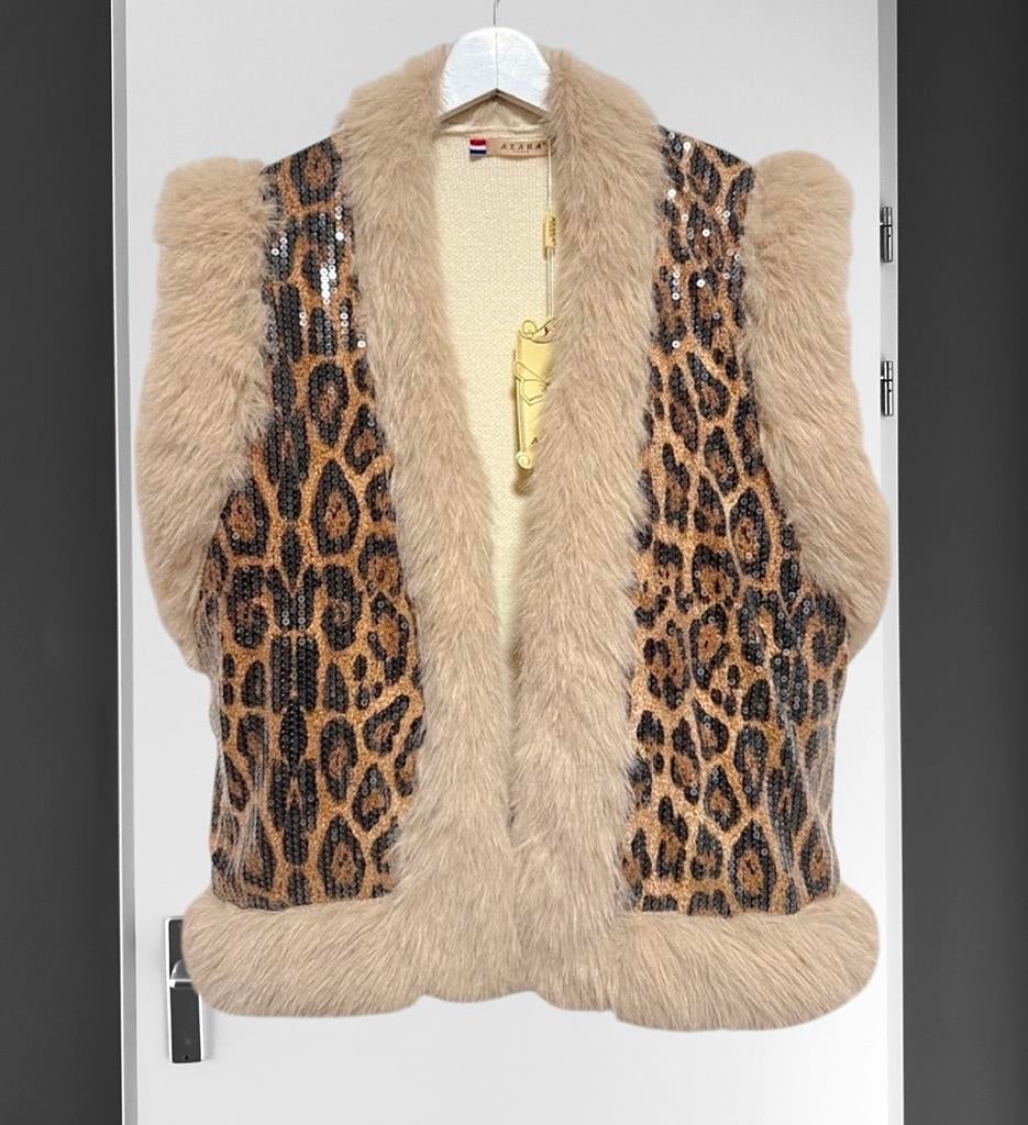 Azara Paris Gilet met Luipaardprint en Bontdetails one size, Kleding | Dames, Verzenden, Nieuw, Maat 38/40 (M), Bruin