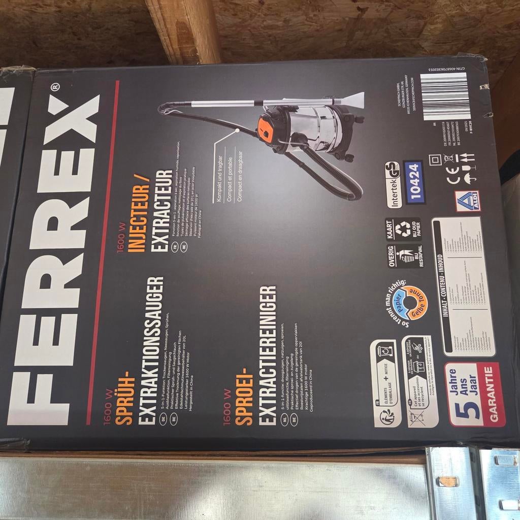 Ferrex 1600W Spuit- en Extractiereiniger, Nieuw, Ophalen of Verzenden, 1600 tot 2000 watt, Waterstofzuiger