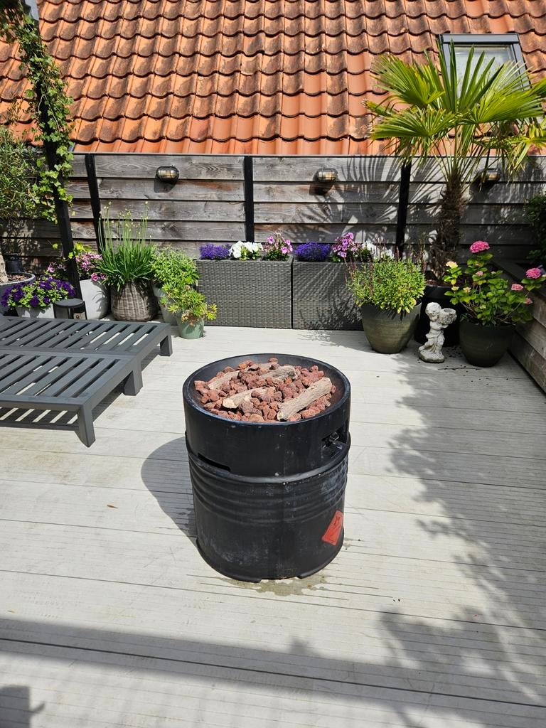 Cozy vuurhaard barrel zwart, met gasfles, Ø 60 x H 62, Tuin en Terras, Vuurschalen, Ophalen, Gebruikt