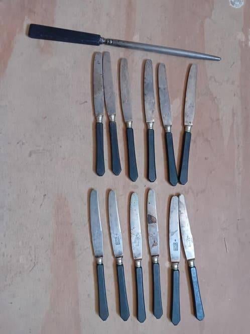 Vintage oude messen 12 stuks en messenvijl f.herder solingen, Ophalen of Verzenden