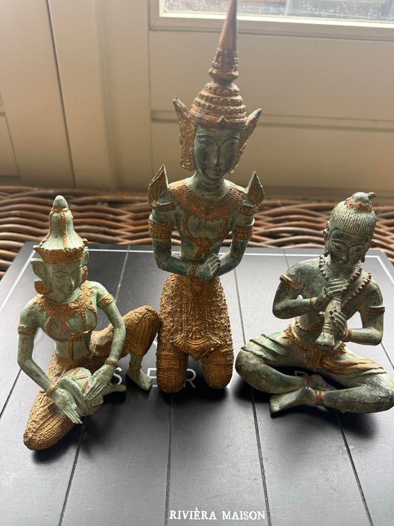 Set van drie Thaise Theppanom beelden, Antiek en Kunst, Ophalen, Brons, 20 - 50 cm, Beeld