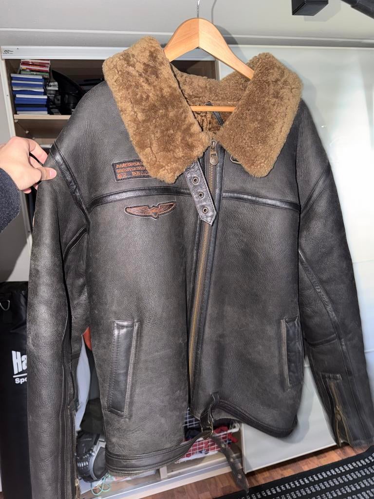 Pall Mall leren Pilotenjas - Limited Edition Schapenwol XL, Kleding | Heren, Ophalen of Verzenden, Gedragen, Maat 56/58 (XL), Zwart