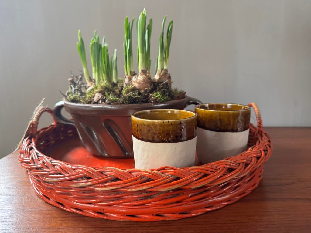 Vintage rieten dienblad oranje, Ophalen of Verzenden