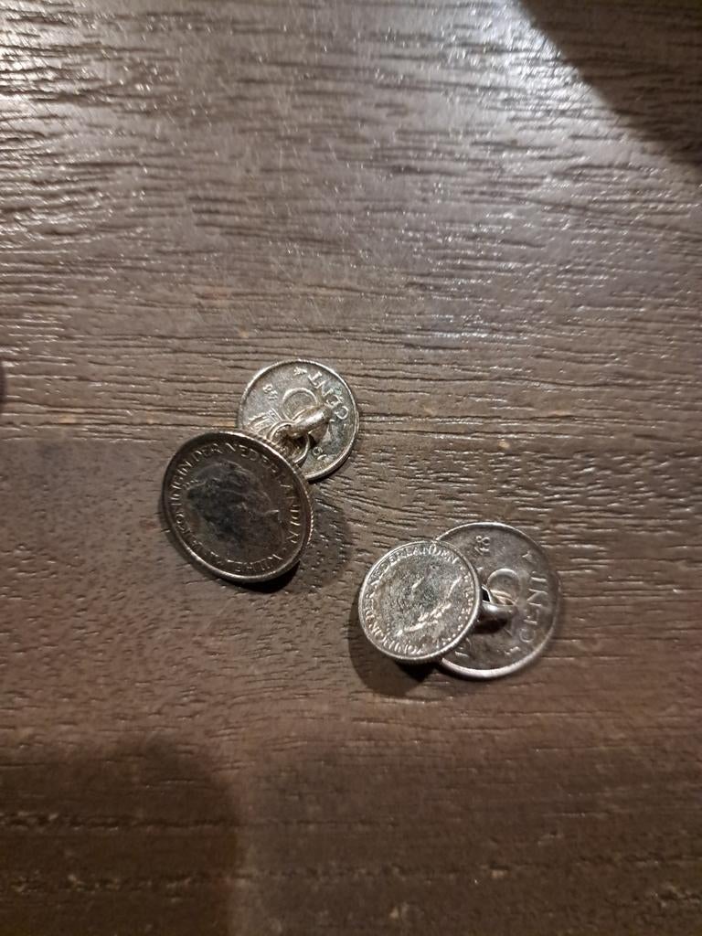 Vintage manchetknopen van Nederlandse munten 1948 – Wilhelmi, Ophalen of Verzenden, Overige materialen, Manchetknopen