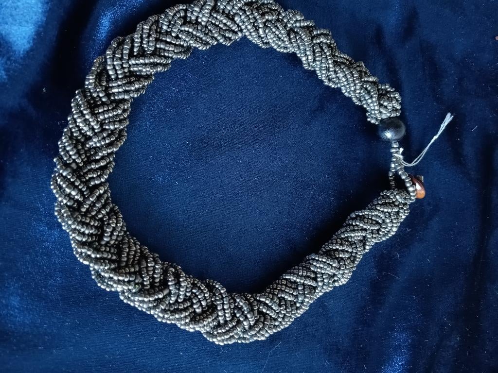 Gedraaide dikke kralenketting, Ophalen of Verzenden, Nieuw, Bruin, Zilver