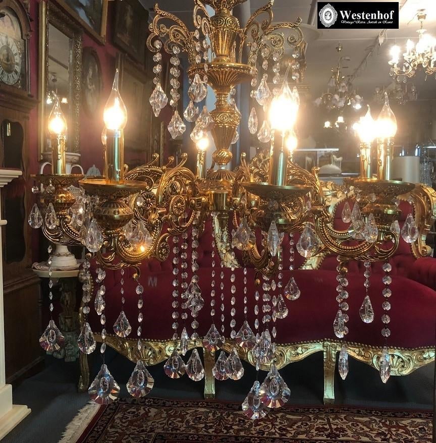 Groot kristallen kroonluchter klassiek messing goud - Ø 80cm, Ophalen of Verzenden, Gebruikt, Overige materialen, Klassiek / antiek