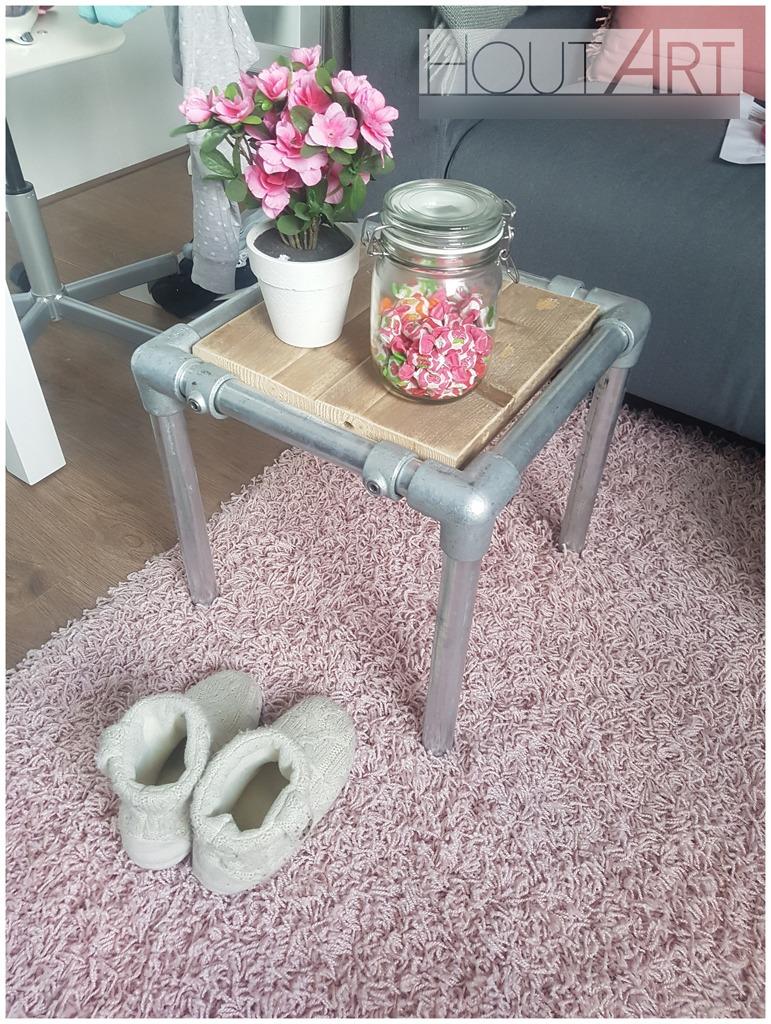 Nachtkastje steigerbuis met gebruikt steigerhout, Minder dan 45 cm, Metaal of Aluminium, Info@hout-art.nl, Nieuw