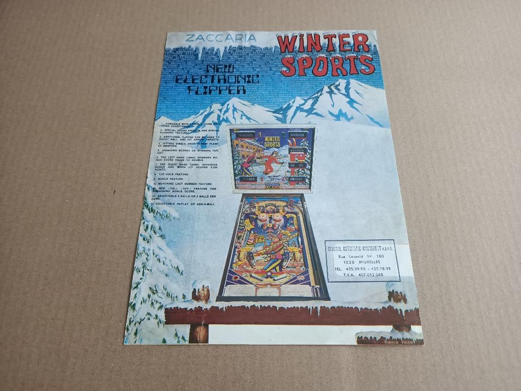 Flyer: Zaccari Wintersports (1977) Flipperkast, Gebruikt, Elektronisch, Ophalen of Verzenden, Williams