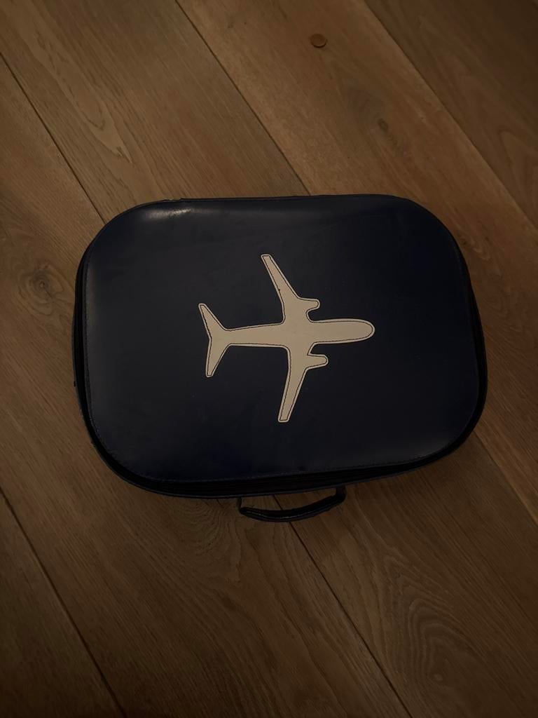 Blauwe vintage reiskoffer met vliegtuig, Ophalen, Gebruikt, Blauw, Hardcase