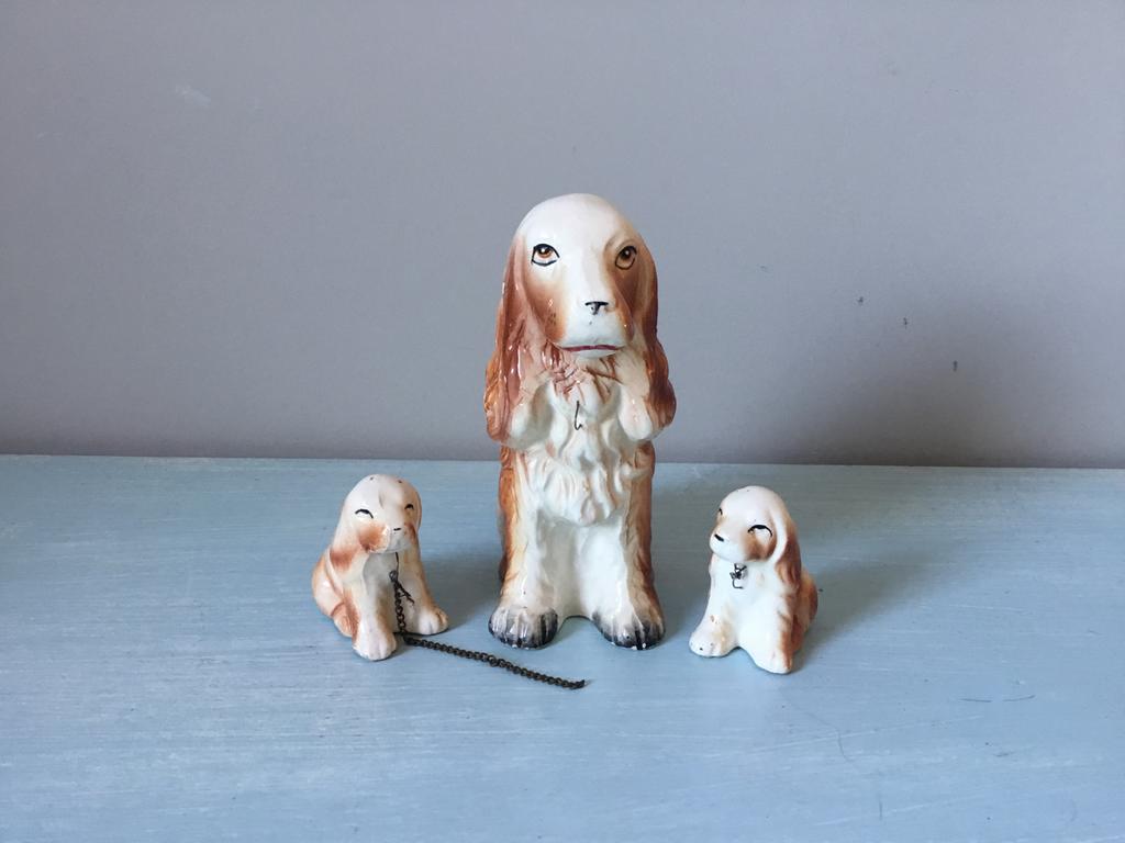 Schattige Cockerspaniël Beeldjes - Moeder met Puppies, Verzamelen, Beelden en Beeldjes, Ophalen of Verzenden