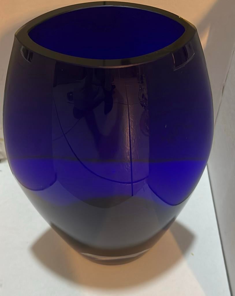 Kobalt blauwe vaas ovaal, Blauw, Ophalen of Verzenden, Minder dan 50 cm, Glas