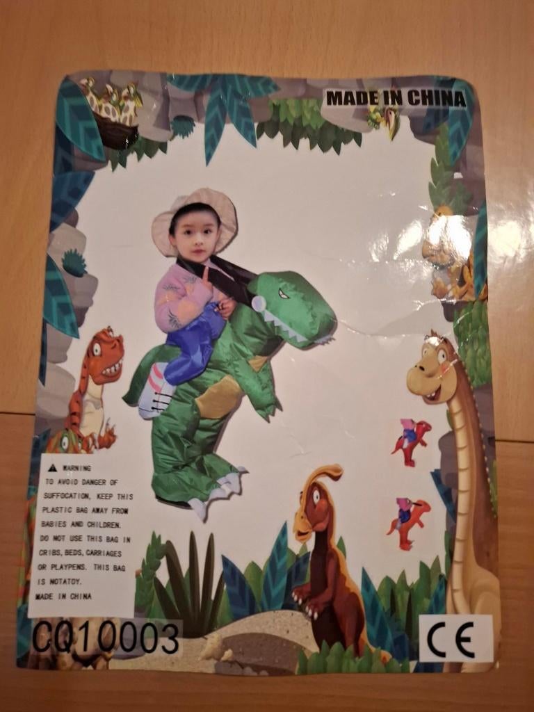 Opblaasbaar kostuum rijdend op groene draak, Kinderen en Baby's, Carnavalskleding en Verkleedspullen, Ophalen, Nieuw, 104 of kleiner