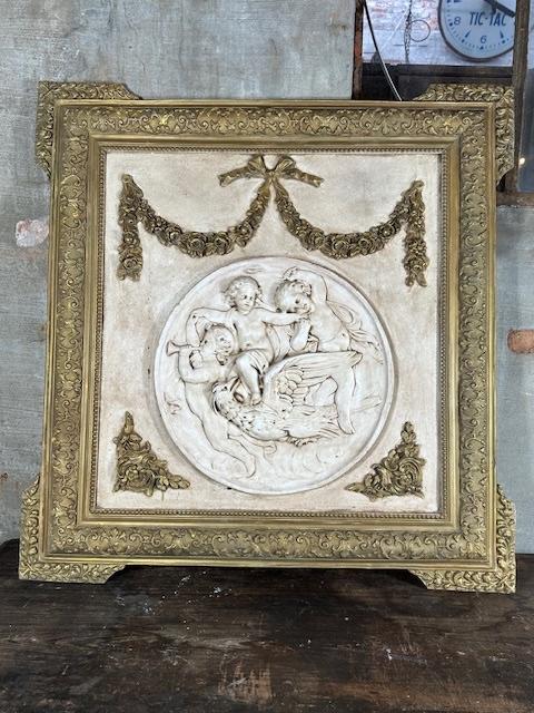 antiek ornament engelen brocante wand schilderij, Antiek en Kunst, Curiosa en Brocante, Ophalen of Verzenden