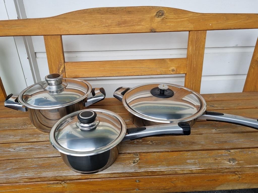 3 delige RVS pannenset Solingen, Huis en Inrichting, Keuken | Potten en Pannen, Gebruikt, Inductieplaat, Pannenset, Ophalen of Verzenden