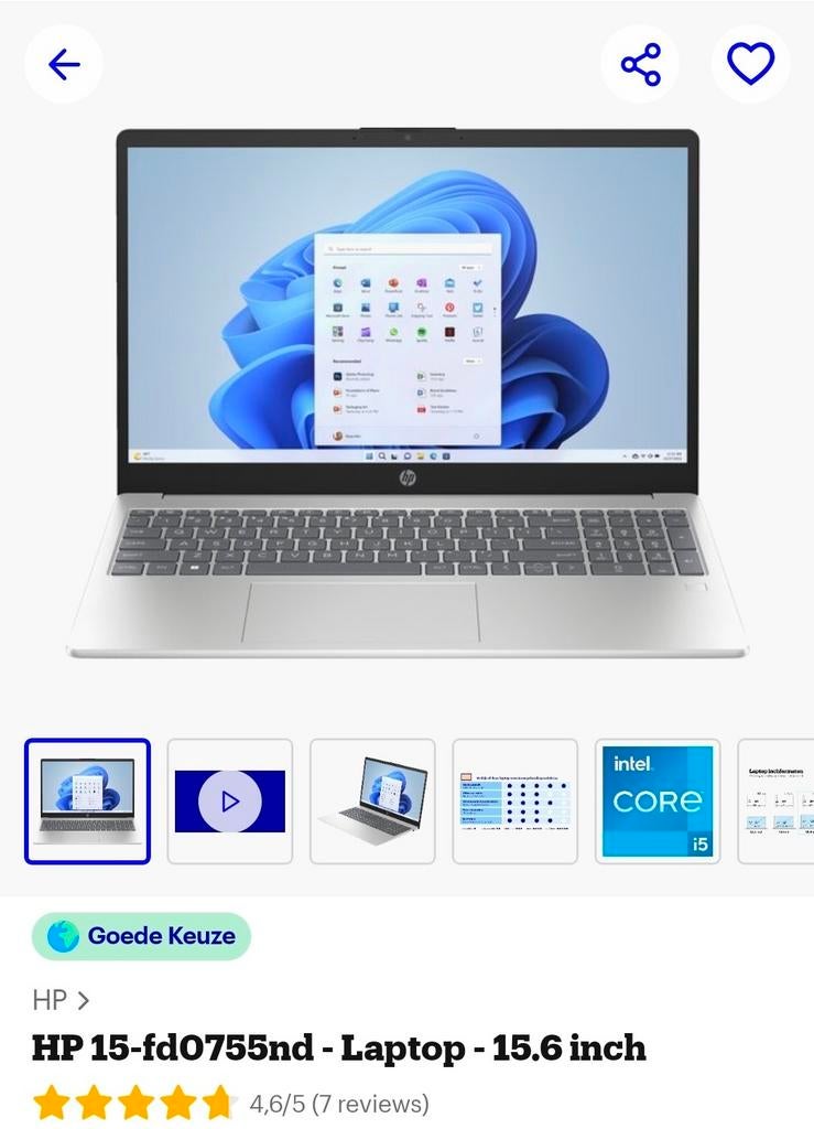 Hp 15-fd0755nd laptop 15.6 inch. 1 jaar oud als nieuw!!!, Computers en Software, Windows Laptops, Ophalen, Zo goed als nieuw, 15 inch