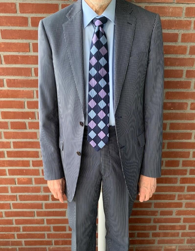 Herenkostuum + stropdas, maat 102 (= 52/53), klassiek model, Kleding | Heren, Kostuums en Colberts, Gedragen, Maat 52/54 (L), Grijs