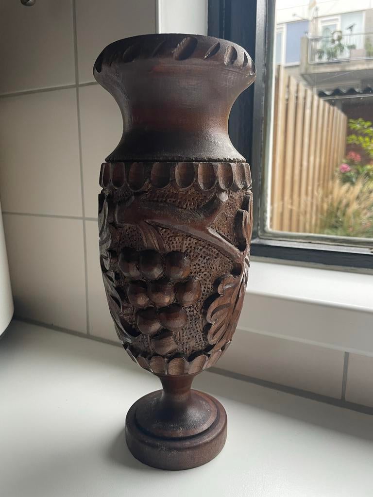 Vintage houten vaas jaren 70, Antiek en Kunst, Antiek | Vazen, Ophalen of Verzenden