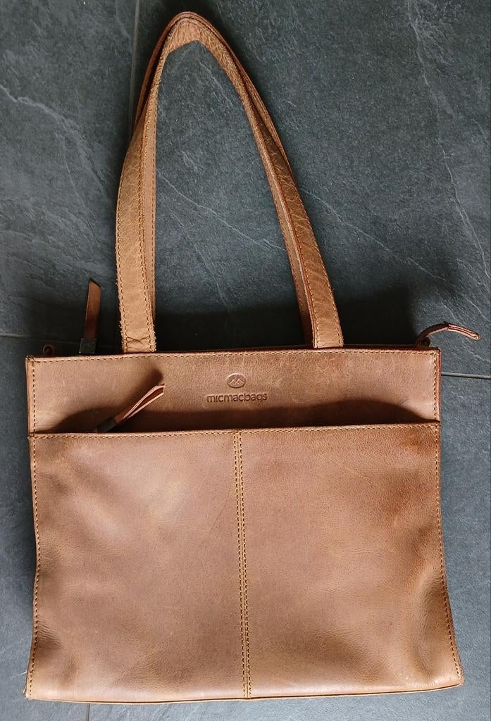 Lederen handtas shopper Micmacbags cognac zgan, Ophalen of Verzenden, Zo goed als nieuw, Bruin, Handtas