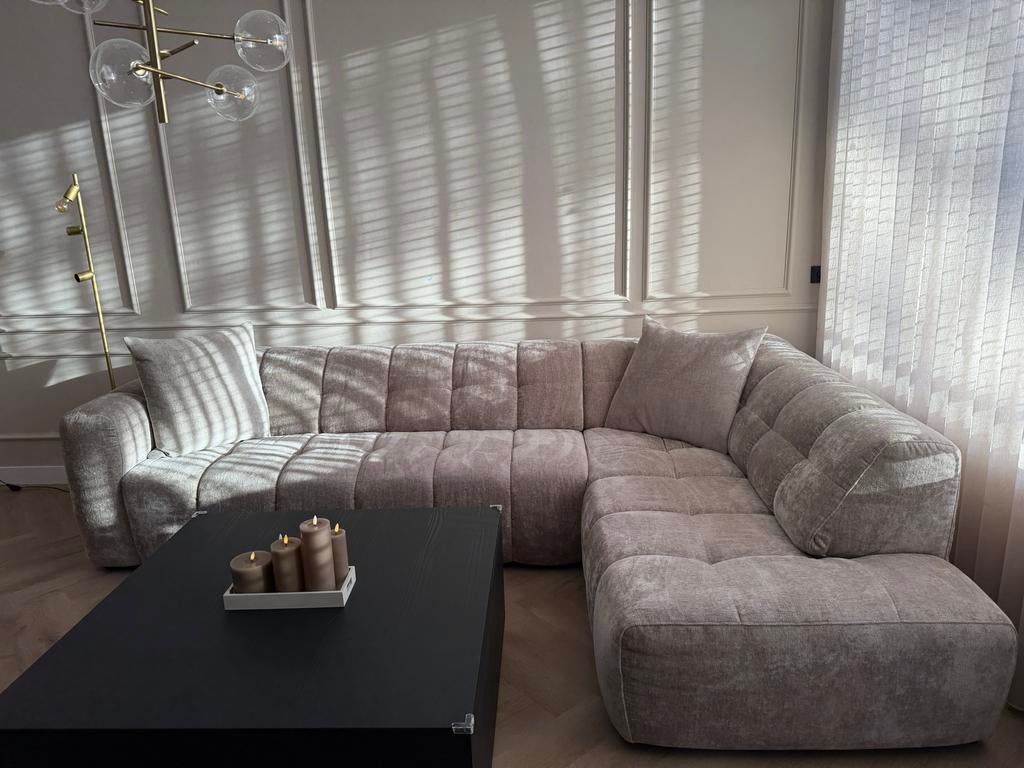 Luxe Cloud Bank - Comfortabele Hoekbank in Beige Stof, Ophalen, 100 tot 125 cm, Hoekbank, 300 cm of meer