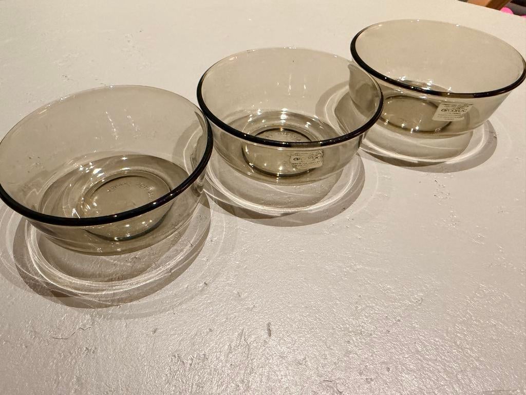 Set van 3 vintage Arcoroc rookglas schaaltjes jaren '70/'80, Antiek en Kunst, Antiek | Schalen, Ophalen of Verzenden