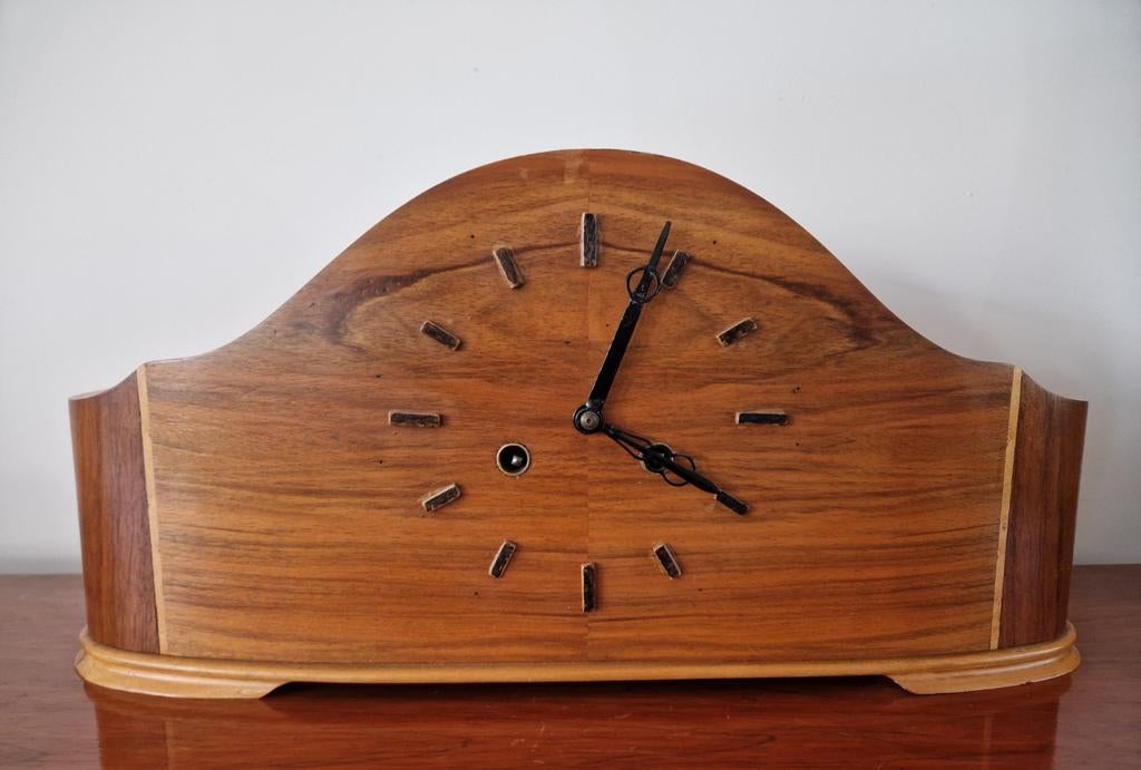 Mooie sixties vintage teak klok pendule - minimalistisch, Ophalen of Verzenden, Wandklok