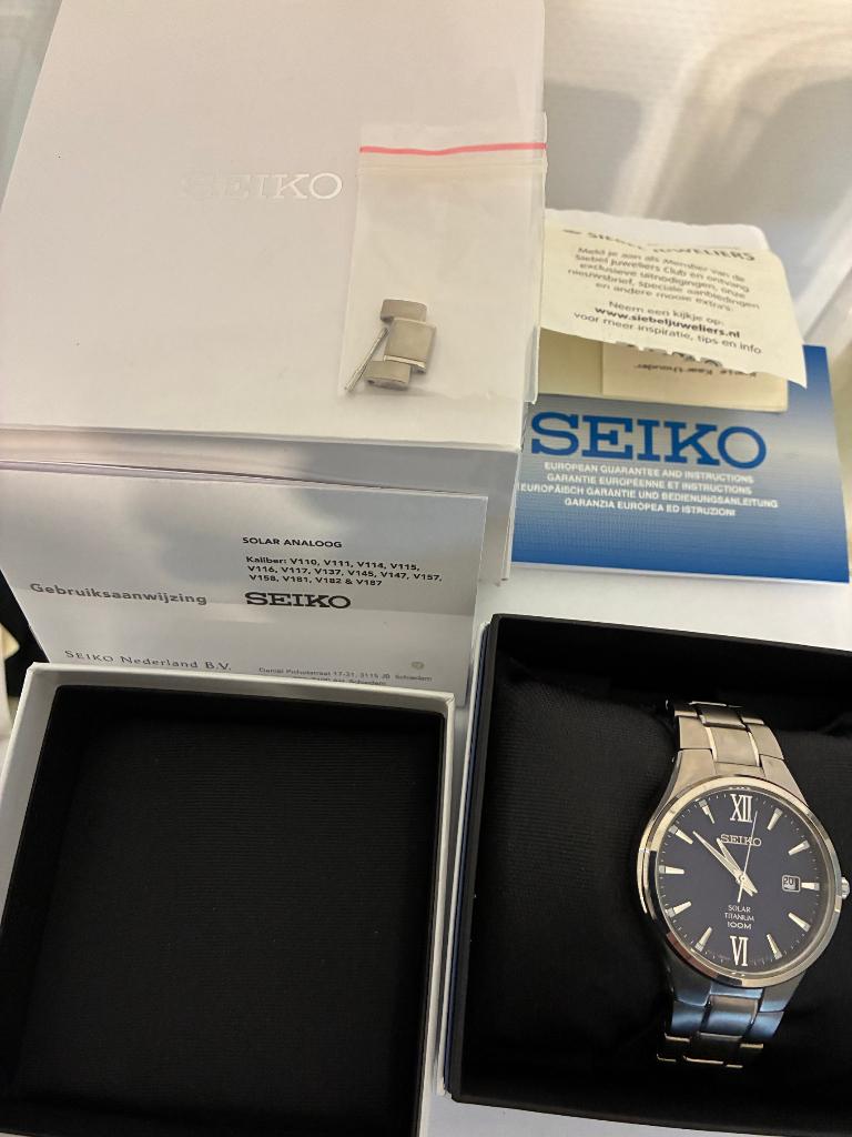 Seiko Solar Titanium Horloge (SNE407P1), Polshorloge, Ophalen of Verzenden, Zo goed als nieuw, Overige materialen